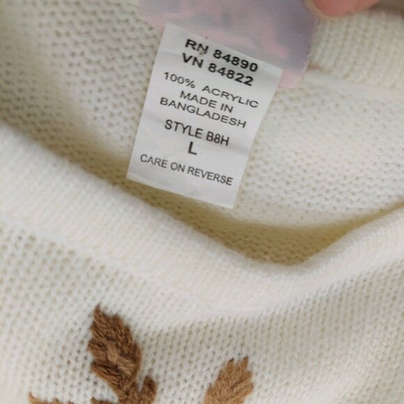 Adrian Delafield Sweater Size Large Cream Floral Embroidered - Picture 7 of 10